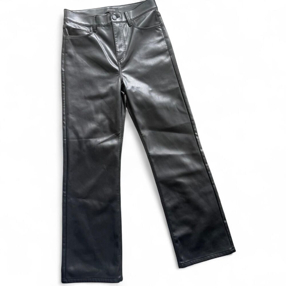 Ann Taylor Straight Leg Black Leather trousers Work Business Pant- size 0 - NWOT